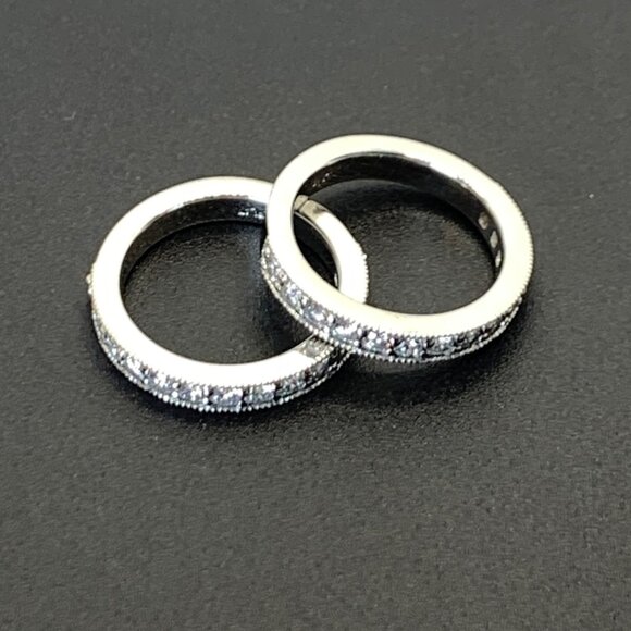 Custom Platinum 1.10CTW Diamond Pave Set Bands Matching Set Ring Size 4.75 - Picture 3 of 16